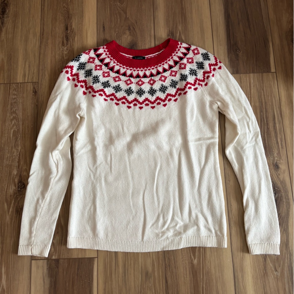 Talbots Red and White Fair Isle Sweater